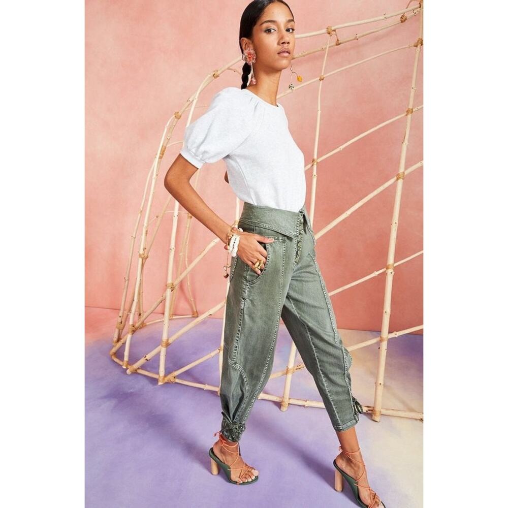 Ulla Johnson Kingston Army Green High Rise Pegged Crop Jeans size 2